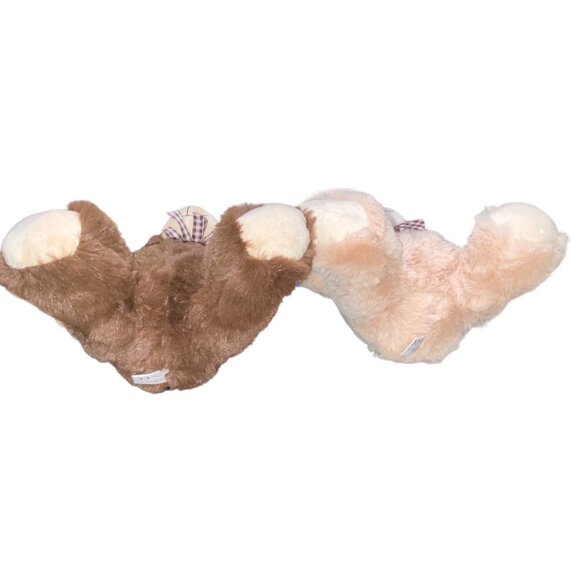 Kellujoy Original Brown & Pink Plush Teddy Bears With Checkered Bows Soft Cuddly - Picture 4 of 11